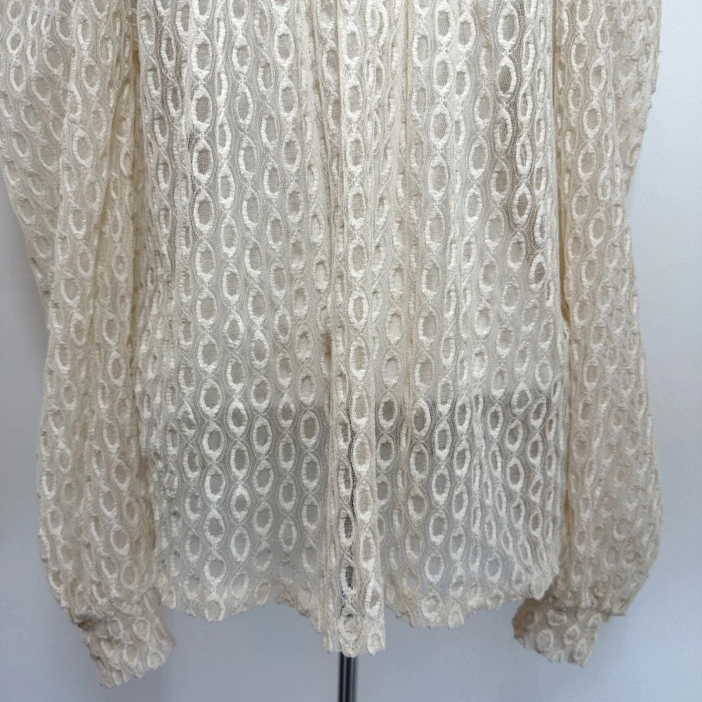 Zara Lace Blouse Cream Puff Sleeve Sheer Textured‎ Boho Peasant Coquette Top S